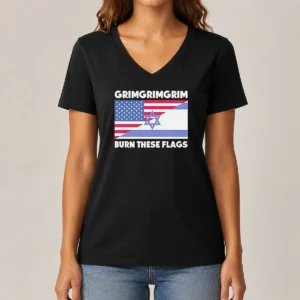 Pretty United States Israel Flag Grimgrimgrim Burn These Flags V-Neck Shirt