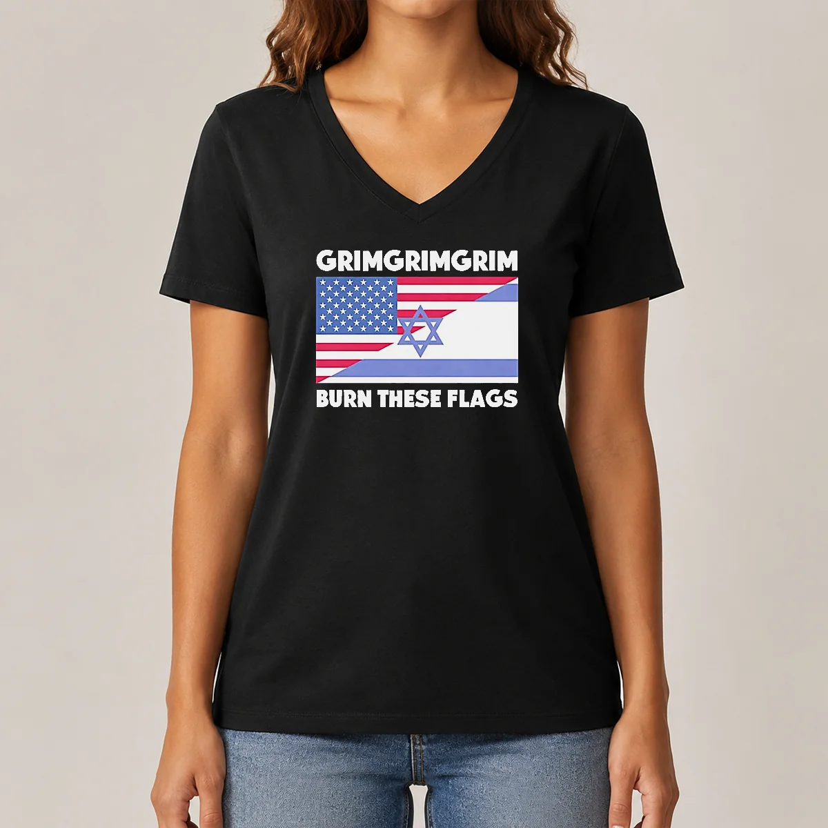 Pretty United States Israel Flag Grimgrimgrim V-Neck Shirt Pretty United States Israel Flag Grimgrimgrim V-Neck Shirt