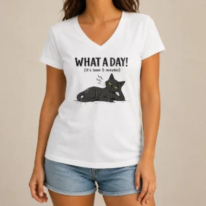Pretty What A Day Cat It'S Been 5 Minutes V-Neck Shirt