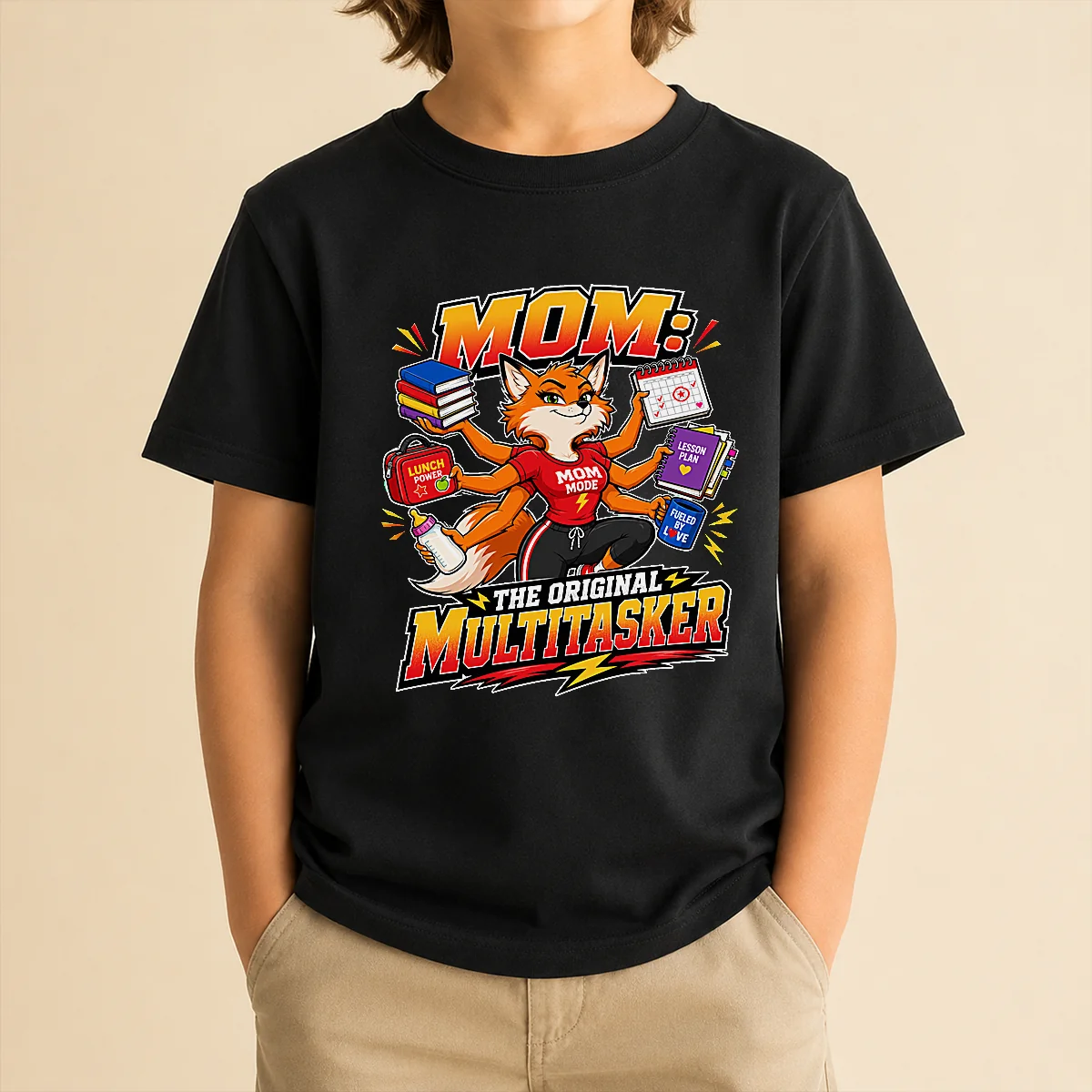 Proud Mom Original Multitasker Fox Illustration Kids T-Shirt