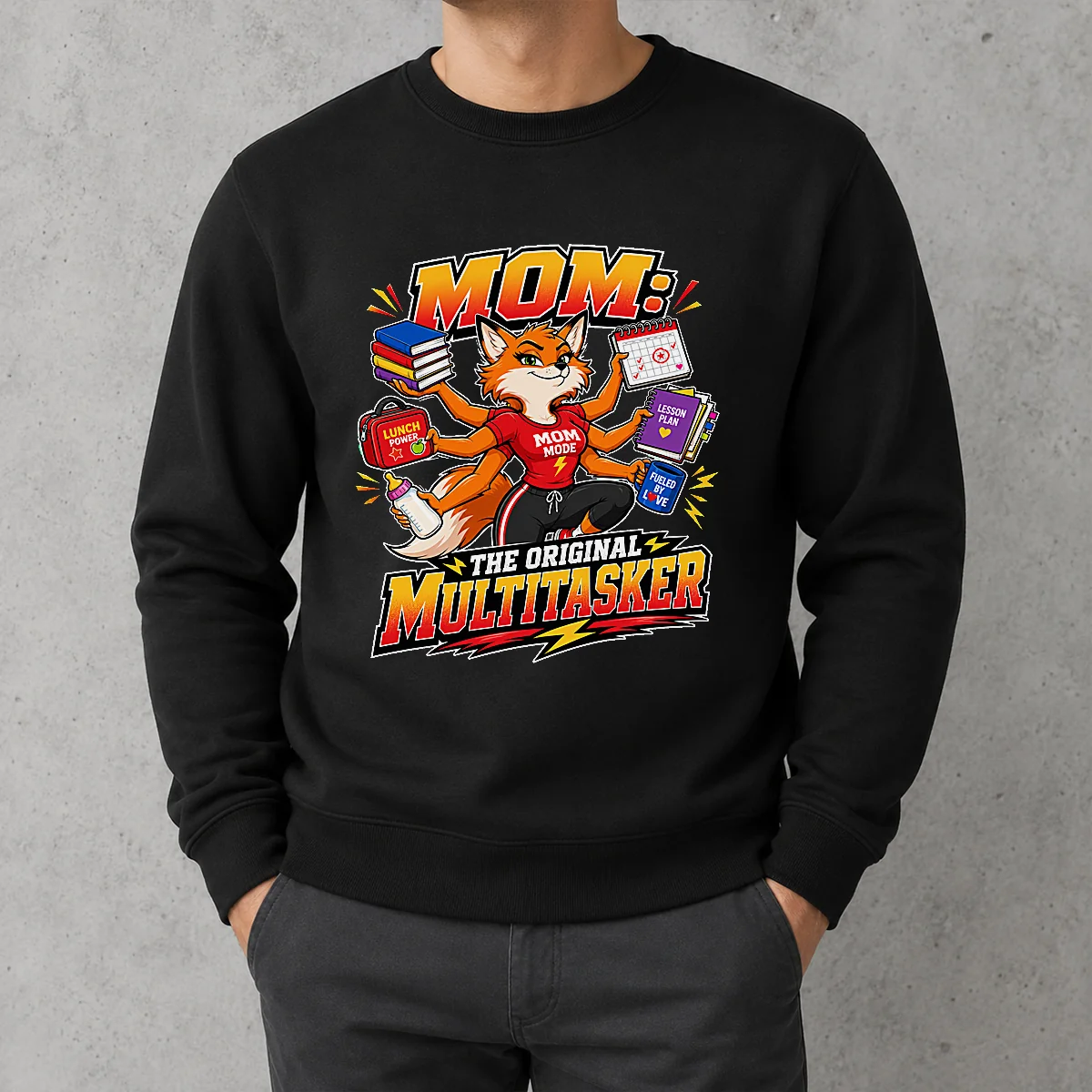 Proud Mom Original Multitasker Fox Illustration Sweater