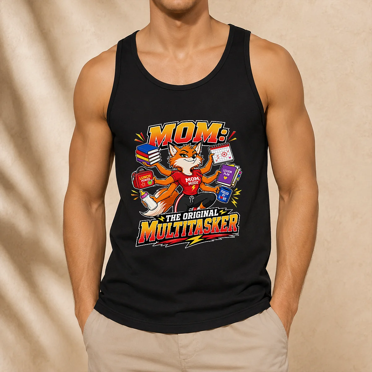 Proud Mom Original Multitasker Fox Illustration Tank Top