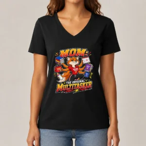 Proud Mom Original Multitasker Fox Illustration V-Neck Shirt