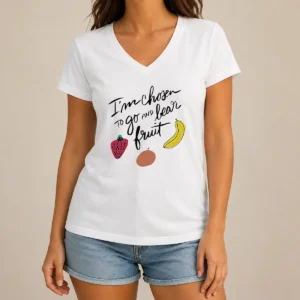 Top Awesome I'M Chosen To Go And Bear Fruit Inspirational Quote V Neck Shirt in dark color, soft fabric, and comfortable fit