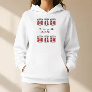 Top Awesome The Bear I Love You Dude Let It Rip Tomato Cans printed hoodie in black, front view