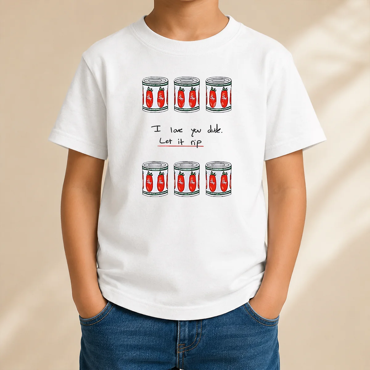 Top Awesome The Bear I Love You Dude Let It Rip Tomato Cans Kids T-Shirt