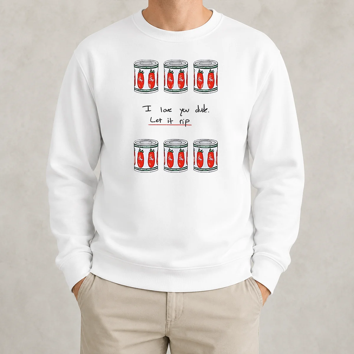 Top Awesome The Bear I Love You Dude Let It Rip Tomato Cans Sweater