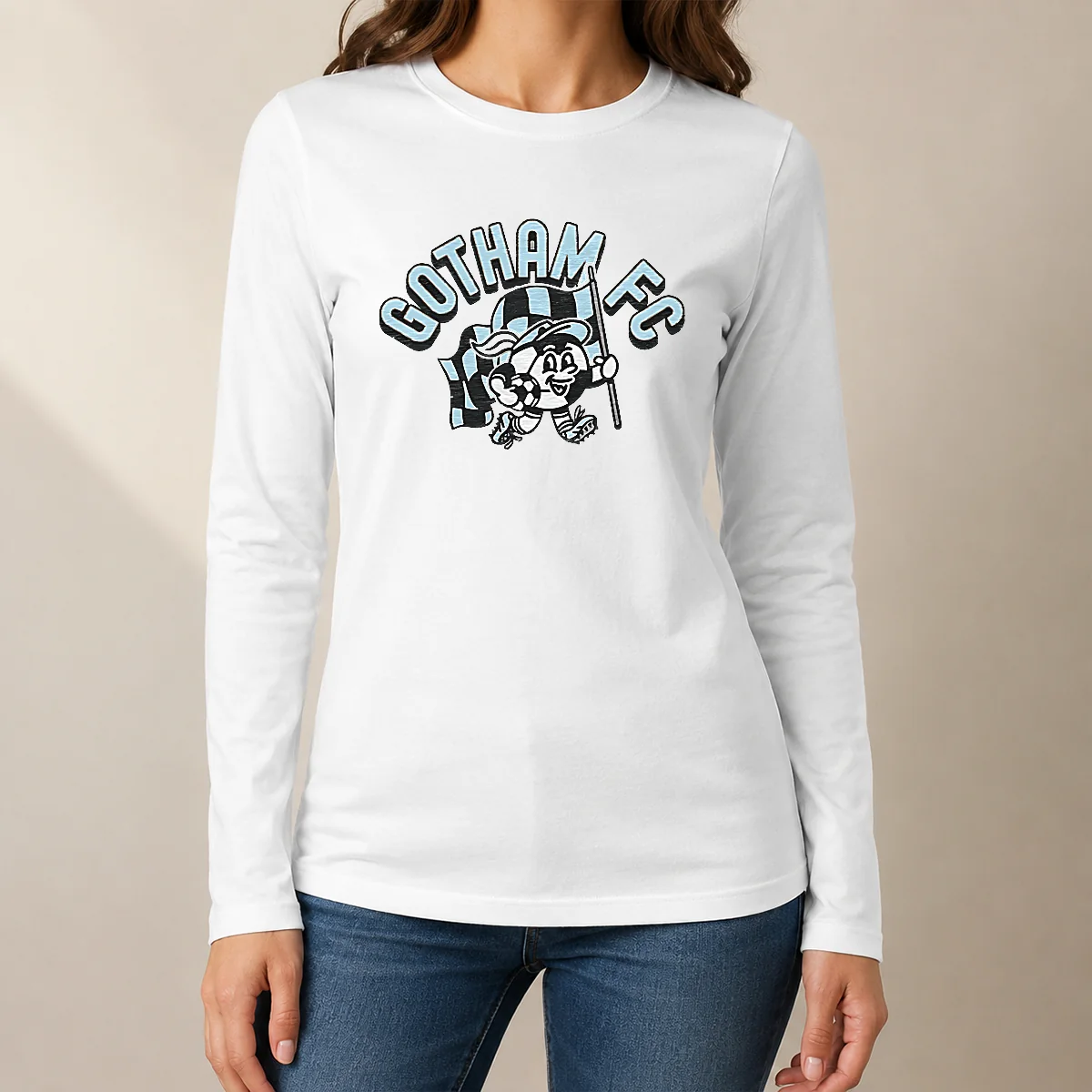 Top Nice Kid'S Gotham FC Soccer Player Grey Long Sleeve Shirt