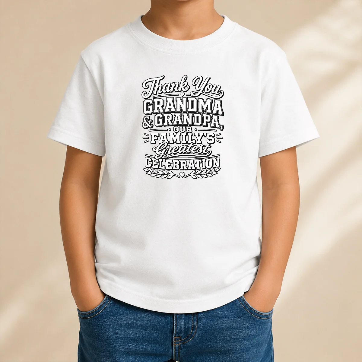 Top Original Family Celebration Thank You Grandma Grandpa Line Art Kids T-Shirt