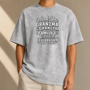 Top Original Family Celebration Thank You Grandma Grandpa Line Art Washed T-Shirt
