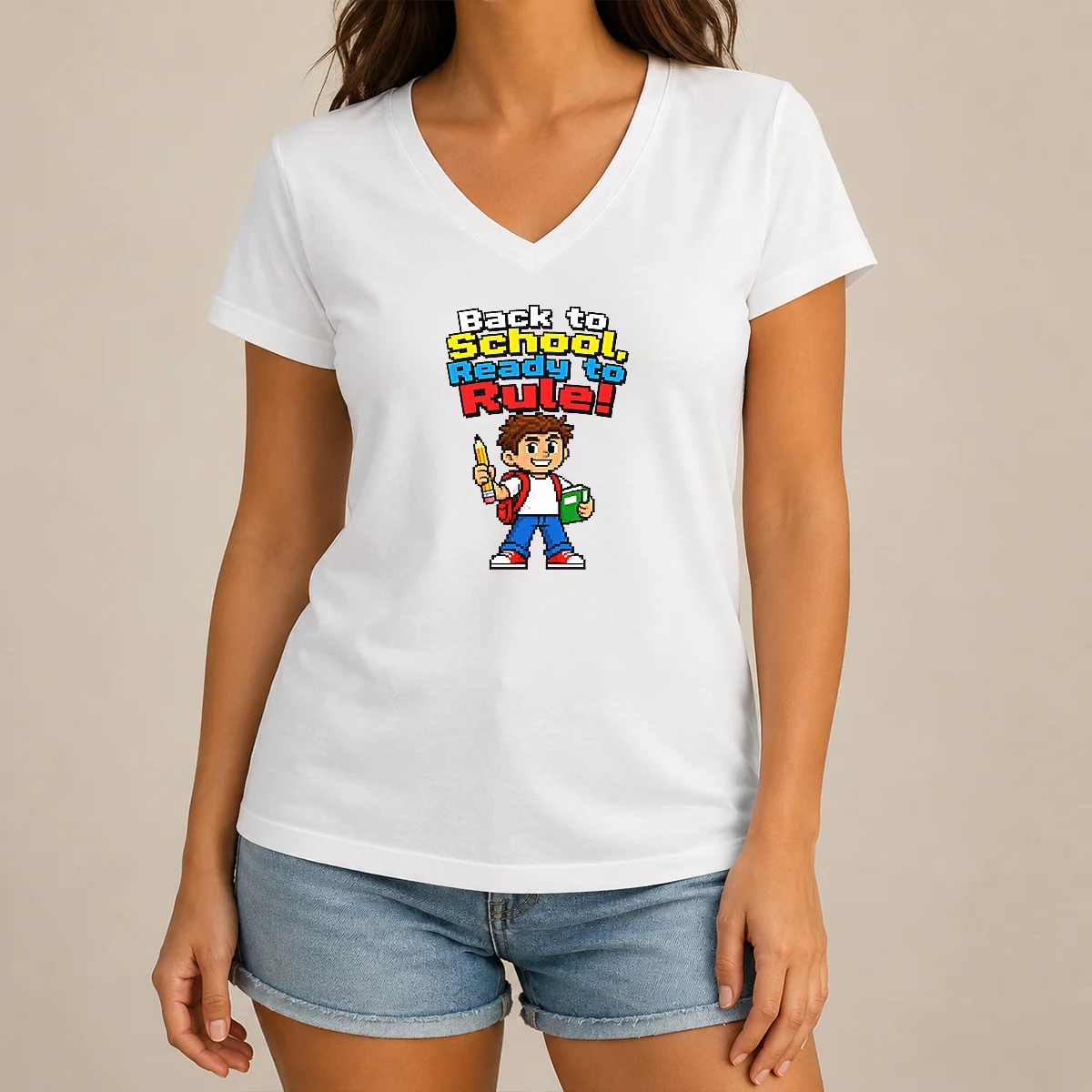Top Pretty Back To School Pixel V-Neck Shirt Top Pretty Back To School Pixel V-Neck Shirt