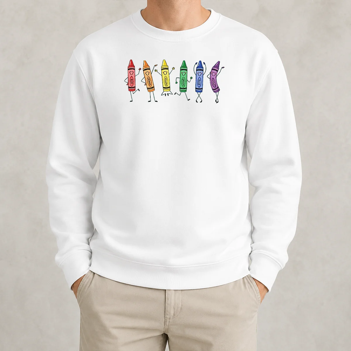Top Red Orange Yellow Green Blue Violet Crayon Characters Sweater