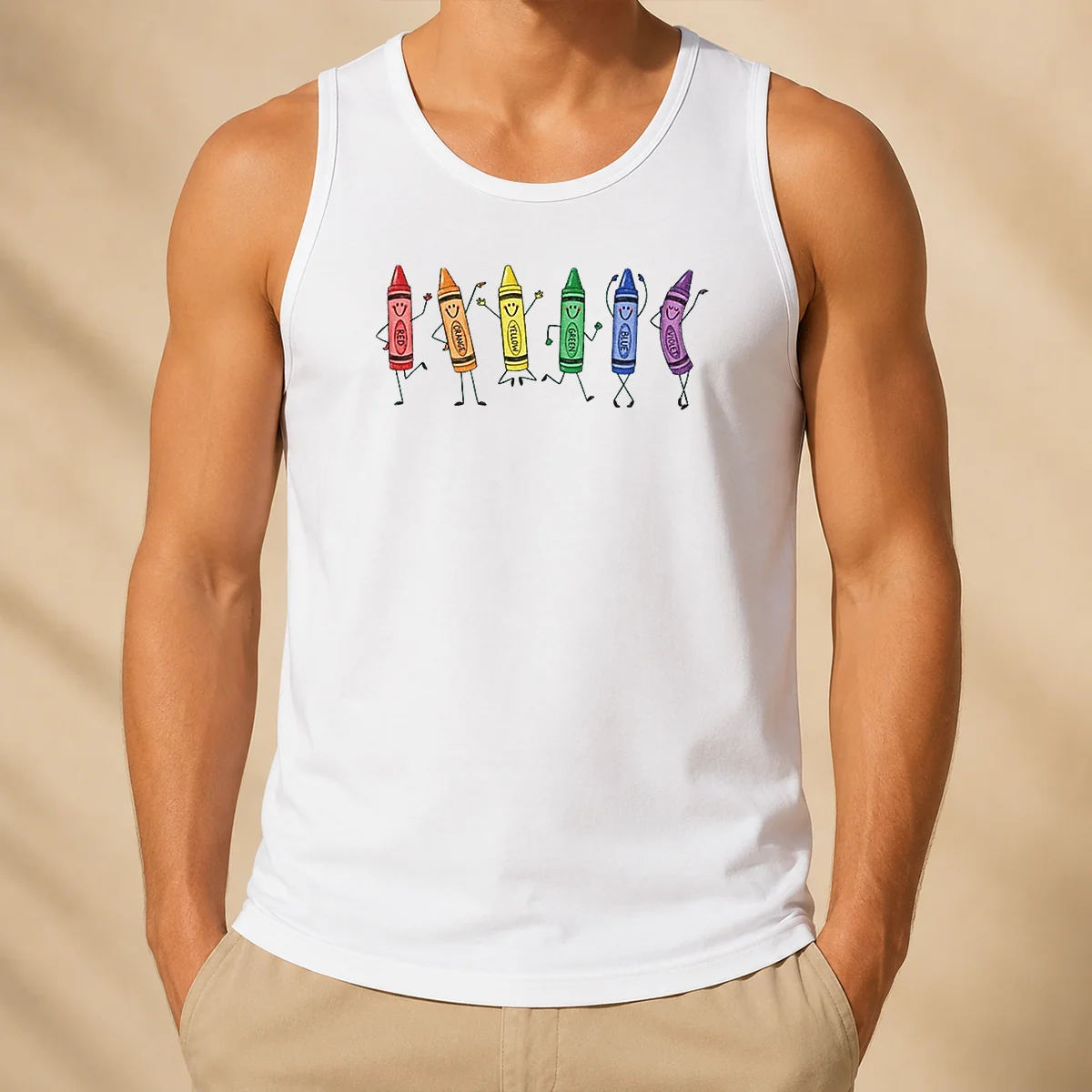 Top Red Orange Yellow Green Blue Violet Crayon Characters Tank Top